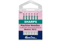 Hemline Machine Needles, Sharp/Micro, Size 80/12, Medium (pack of 6)