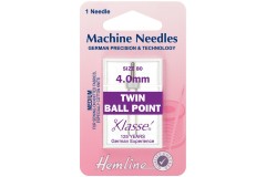 Hemline Machine Needles, Ball Point Twin, Size 80/12, 4mm, Medium (pack of 1)