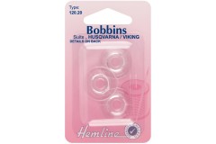 Hemline Bobbins, Husqvarna/Viking, Concave, Plastic (pack of 3)