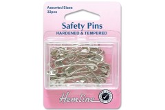 Hemline Safety Pins, 27, 34, 38, 46mm, Silver (pack of 32)