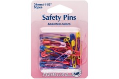 Hemline Safety Pins, 34mm, Assorted Colours (pack of 50)