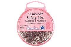 Hemline Safety Pins, Curved, 38mm, Silver (pack of 60)