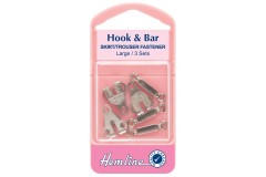 Hook & Bar, Skirt / Trouser Fasteners, Large, Silver Metal (3 sets)