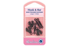 Hook & Bar, Skirt / Trouser Fasteners, Large, Black Metal (3 sets)