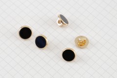 Round Gold Rimmed Buttons, Black, 11.25mm (pack of 5)