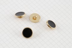 Round Gold Rimmed Buttons, Black, 15mm (pack of 4)