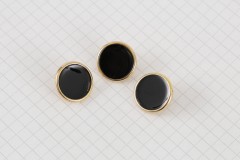 Round Gold Rimmed Buttons, Black, 17.5mm (pack of 3)