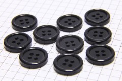 Round Rimmed Buttons, Black, 15mm (pack of 10)