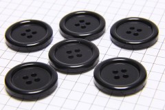 Round Rimmed Buttons, Black, 20mm (pack of 6)