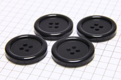 Round Rimmed Buttons, Black, 22.5mm (pack of 4)