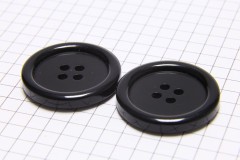 Round Rimmed Buttons, Black, 27.5mm (pack of 2)