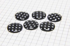 Round Buttons, Black with White spots, 15mm (pack of 6)