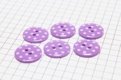 Round Buttons, Lavender with White spots, 15mm (pack of 6)