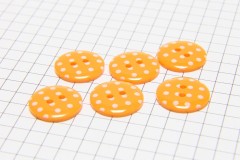 Round Buttons, Orange with White spots, 15mm (pack of 6)