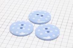 Round Buttons, Sky Blue with White spots, 22.5mm (pack of 3)