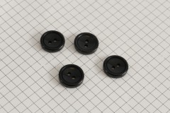 Round Rimmed Buttons, 2-Hole, Black, 15mm (pack of 4)