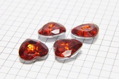 Crystal Heart Buttons, Red, 16mm (pack of 4)