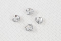 Crystal Heart Buttons, Clear, 16mm (pack of 4)