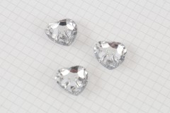 Crystal Heart Buttons, Clear, 20mm (pack of 3)