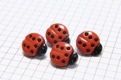 Ladybird Buttons, Red with Black spots, 15mm (pack of 4)
