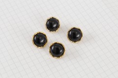Round Domed Gold Rim Buttons, Black, 15mm (pack of 4)