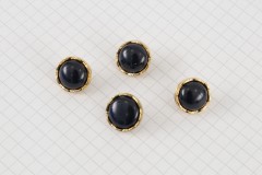 Round Domed Gold Rim Buttons, Navy, 15mm (pack of 4)