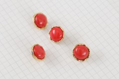 Round Domed Gold Rim Buttons, Red, 15mm (pack of 4)