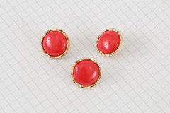 Round Domed Gold Rim Buttons, Red, 17.5mm (pack of 3)