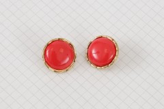 Round Domed Gold Rim Buttons, Red, 21.25mm (pack of 2)
