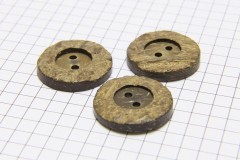Round Coconut Shell Buttons, Natural Brown, 22.5mm (pack of 3)