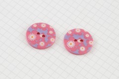 Round Flower Print Buttons, Blue/Pink, 22.5mm (pack of 2)
