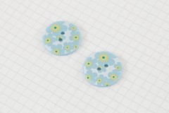 Round Flower Print Buttons, Blue, 22.5mm (pack of 2)