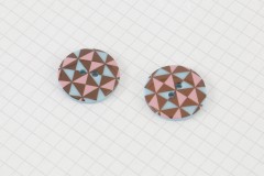 Round Geometric Print Buttons, Blue/Brown/Pink, 22.5mm (pack of 2)