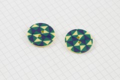 Round Geometric Print Buttons, Blue/Green/Yellow, 22.5mm (pack of 2)