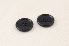 Round Rimmed Buttons, 4-Hole, Black, 28mm (pack of 2)