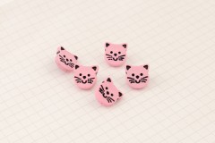 Round Cat Buttons, Pink, Plastic, 12mm (pack of 5)