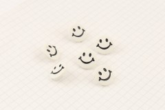 Smiley Face Buttons, White, Plastic, 15mm (pack of 6)