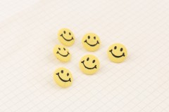 Smiley Face Buttons, Yellow, Plastic, 15mm (pack of 6)