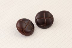 Round Leather Effect Buttons, Brown, Plastic, 28mm (pack of 2)