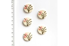 Handmade Floral Buttons, Round, Cream/Pink, 23mm (pack of 5)
