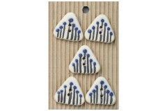 Handmade Triangle Painted Buttons, Blue/White, 25mm (pack of 5)