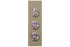 Handmade Round Floral Painted Buttons, Pink/Cream, 30mm (pack of 3)