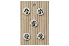 Handmade Round Paw Print Buttons, Black/White, 15mm (pack of 5)
