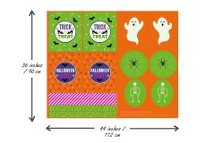 Lewis and Irene - Haunted House - Halloween Treat Bag Panel - Orange with Glow in the Dark (A598.1)