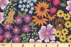 Lewis and Irene - Paws and Claws - Dogs and Flowers - Dark Blue (A709.3)