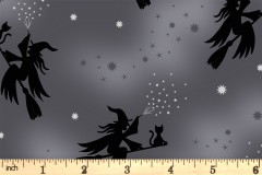 Lewis and Irene - Cast a Spell - Flying Witches - Grey with Silver Metallic (A722.3)