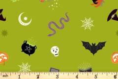 Lewis and Irene - Cast a Spell - Spooky Halloween - Green with Silver Metallic (A723.2)