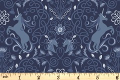Lewis and Irene - Celtic Faeries - Unicorn Silhouettes - Navy Blue with Silver Metallic (A733.2)