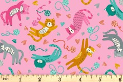 Makower - Whiskers - Playful Cats - Pink (008/P)