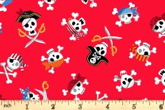 Makower - Pirates - Skulls and Crossbones - Red (2431/R)